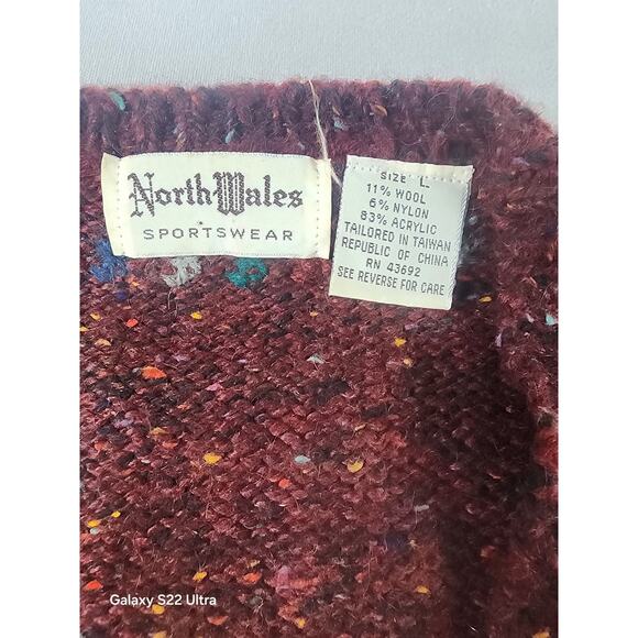 North Wales Sportswear Large V Neck Sweater Mens Wool Blend Geometric Print - Picture 2 of 8